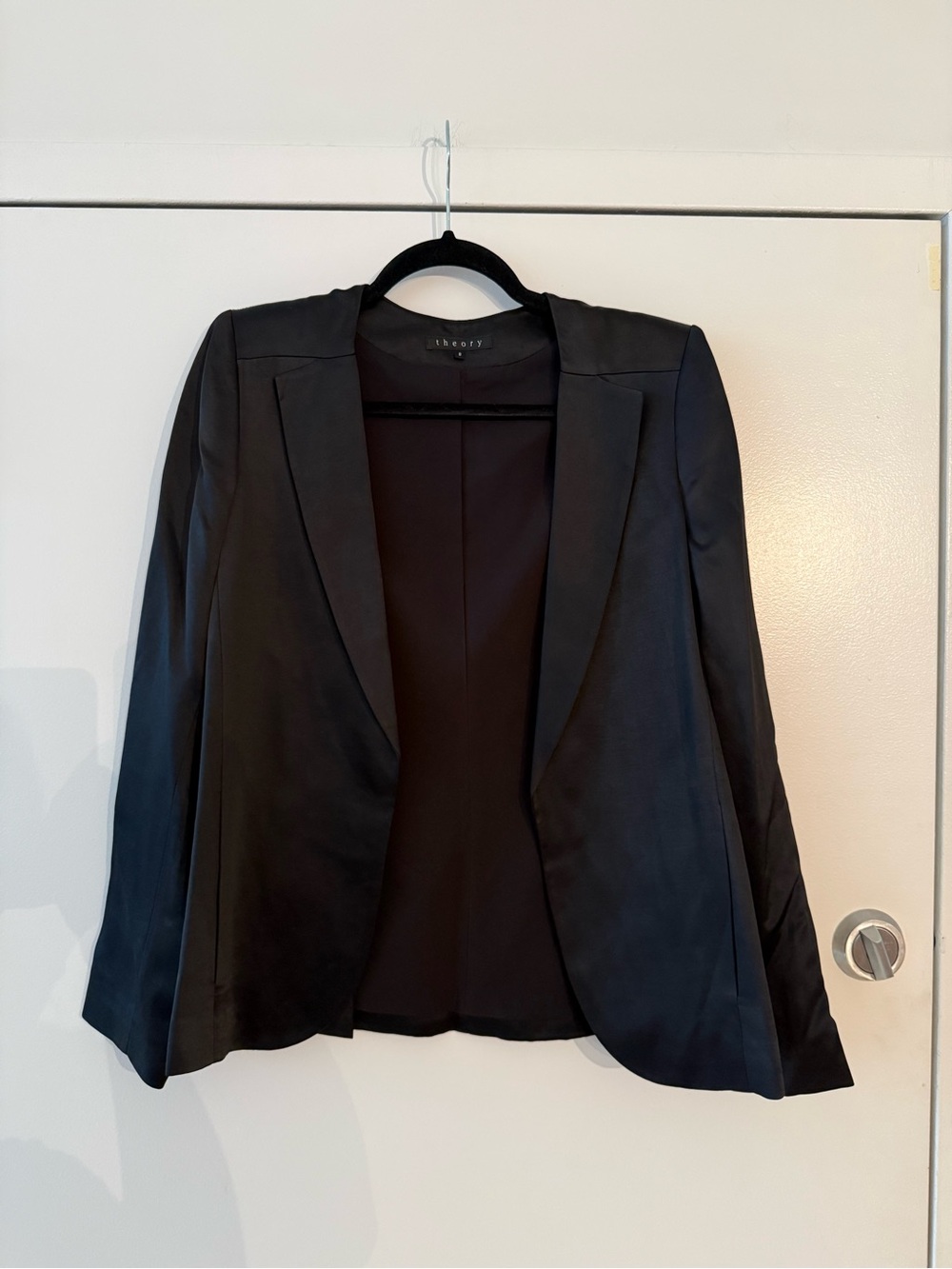 Theory Black Satin Open-Front Women's Blazer Jacket
